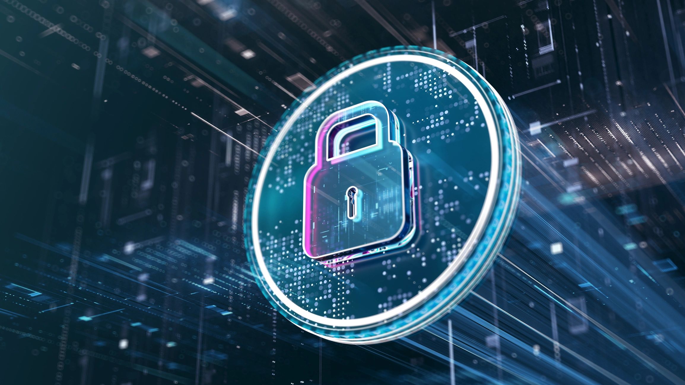 Digital security concept with lock symbol and data background